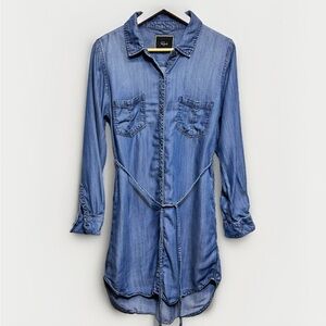 RAILS Shirt Dress M Tencel Chambray Blue Denim Button Down Long Sleeve Belted